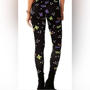 WOMENS Tipsy Elves Mid Waisted Gold Foil Marie Gras Leggings.